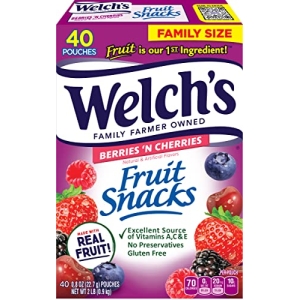 Welch's Fruit Snacks, Berries 'n Cherries, Perfect for School Lunches, Gluten Free, Bulk Pack, Individual Single Serve Bags, 0.8 oz (Pack of 40)